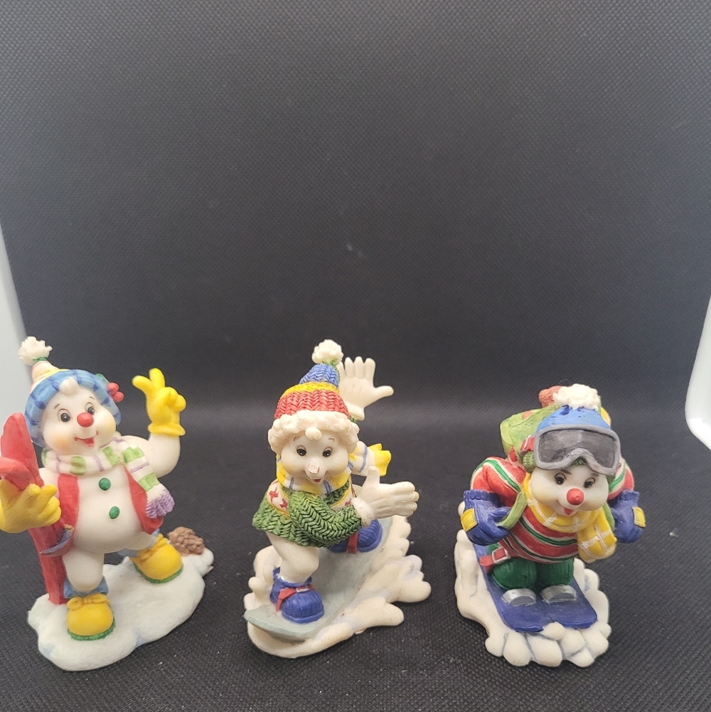 Vintage Snowman Winter Figurines Set of 3 Ski Snowboard Christmas Decor